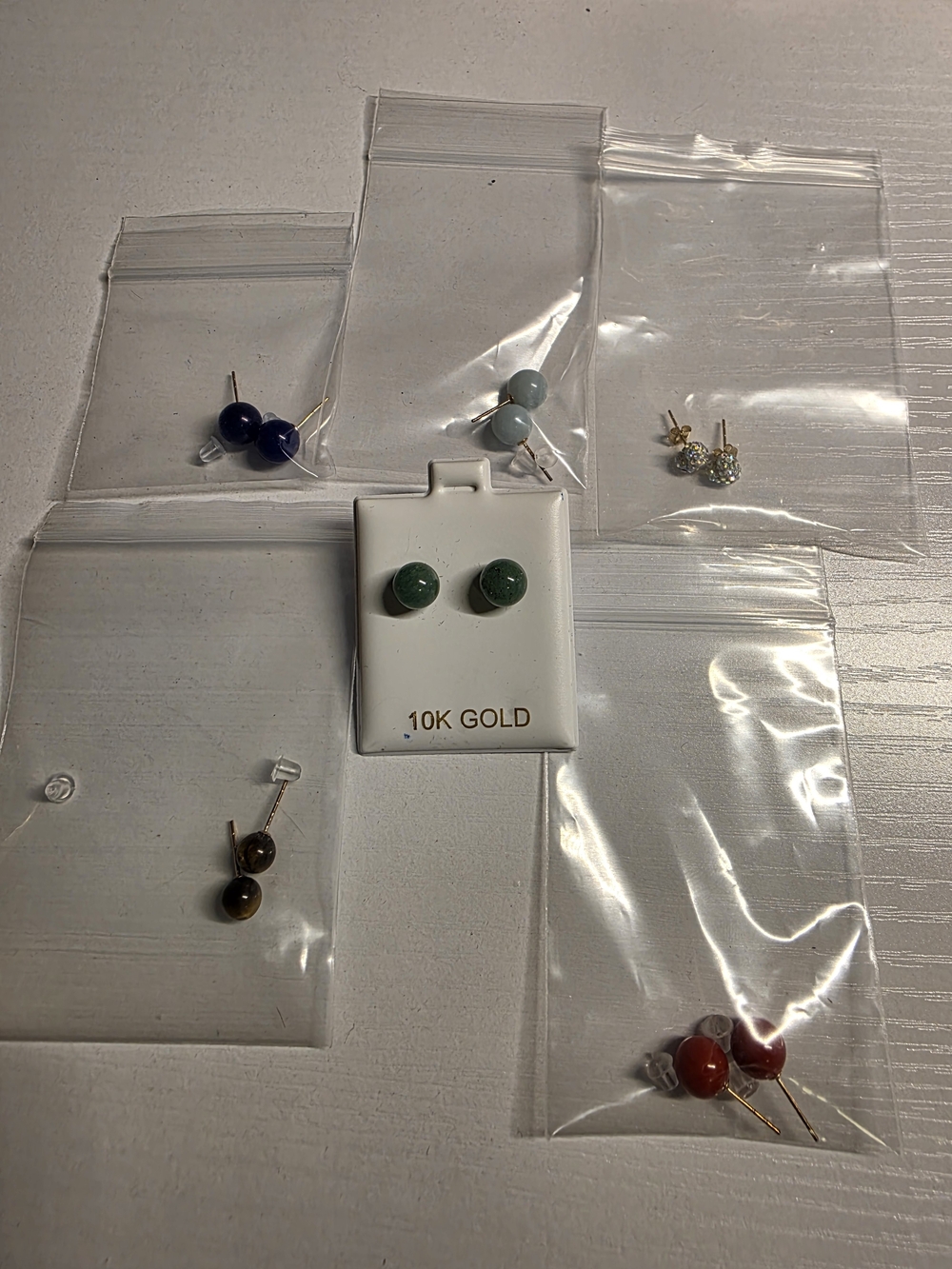 ✨️✨️ Lot Of 6 Pairs Of 10K Gold Assorted Stone Stud Earrings